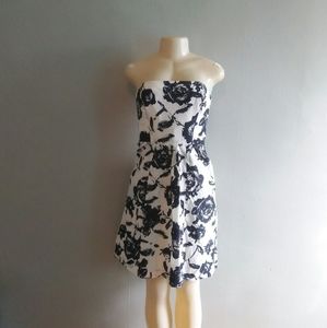 Black/White Floral Ann Taylor Loft Strapless Dress